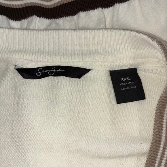 Sean John Mens V Neck Sweater Cream Brown Trim Logo Size XXXL - Picture 6 of 8